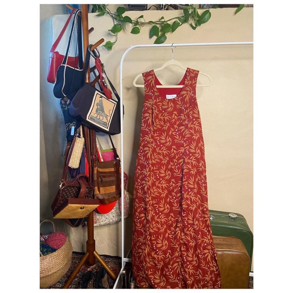 y2k red and orange floral maxi dress